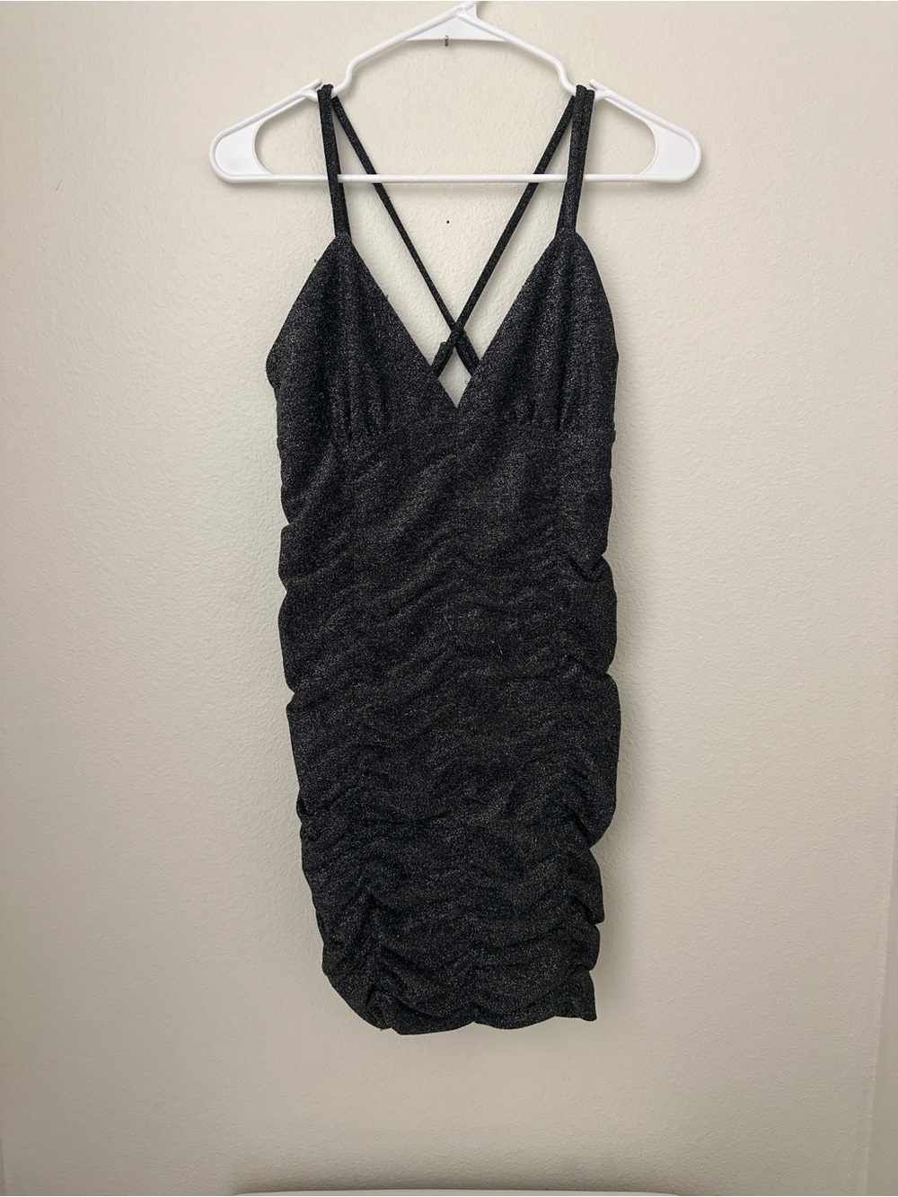 Target Black Sparkle Ruched V-Neck Mini Dress